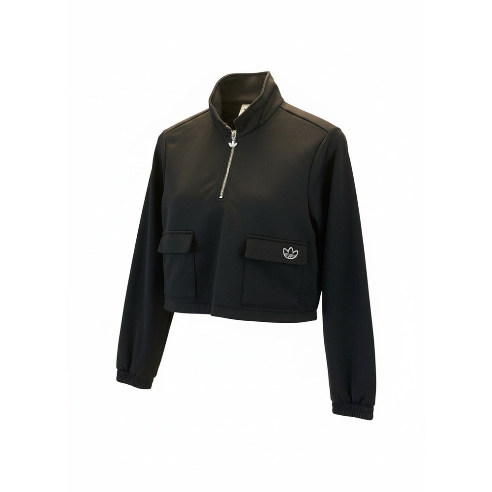 Adidas Originals Womens Cropped Quarter Zip Track Jacket Black Trefoil Medium